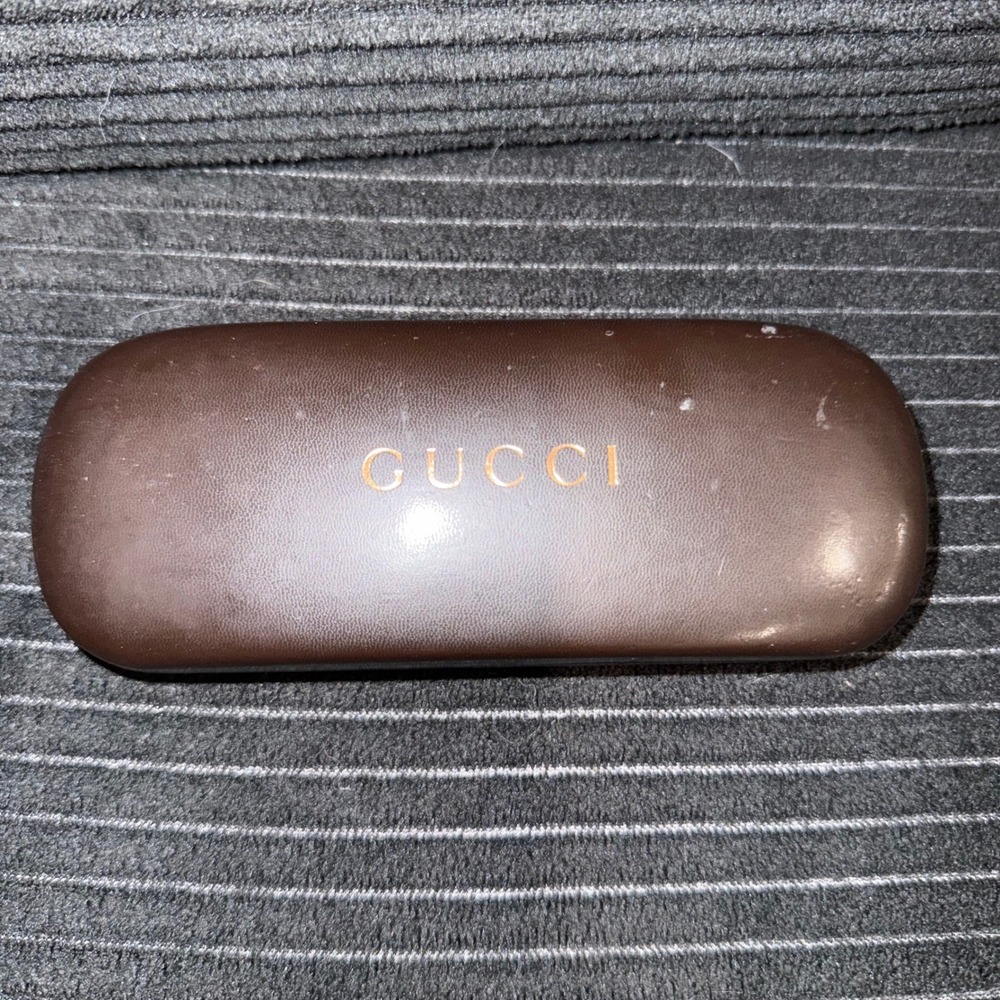 Gucci Brown Hard Shell Eyeglasses Case Gold Logo Eyewear Protector, Case Only